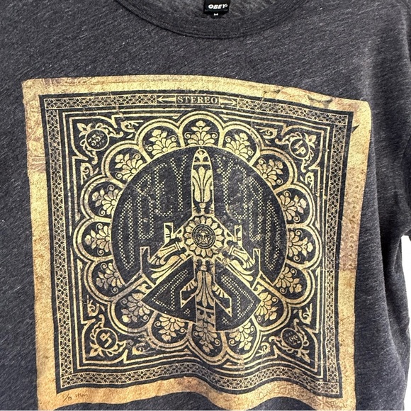 VTG 90s OBEY x Shepard Fairey Peace Bomber Grey Graphic Single Stitch T-Shirt M - Picture 5 of 11